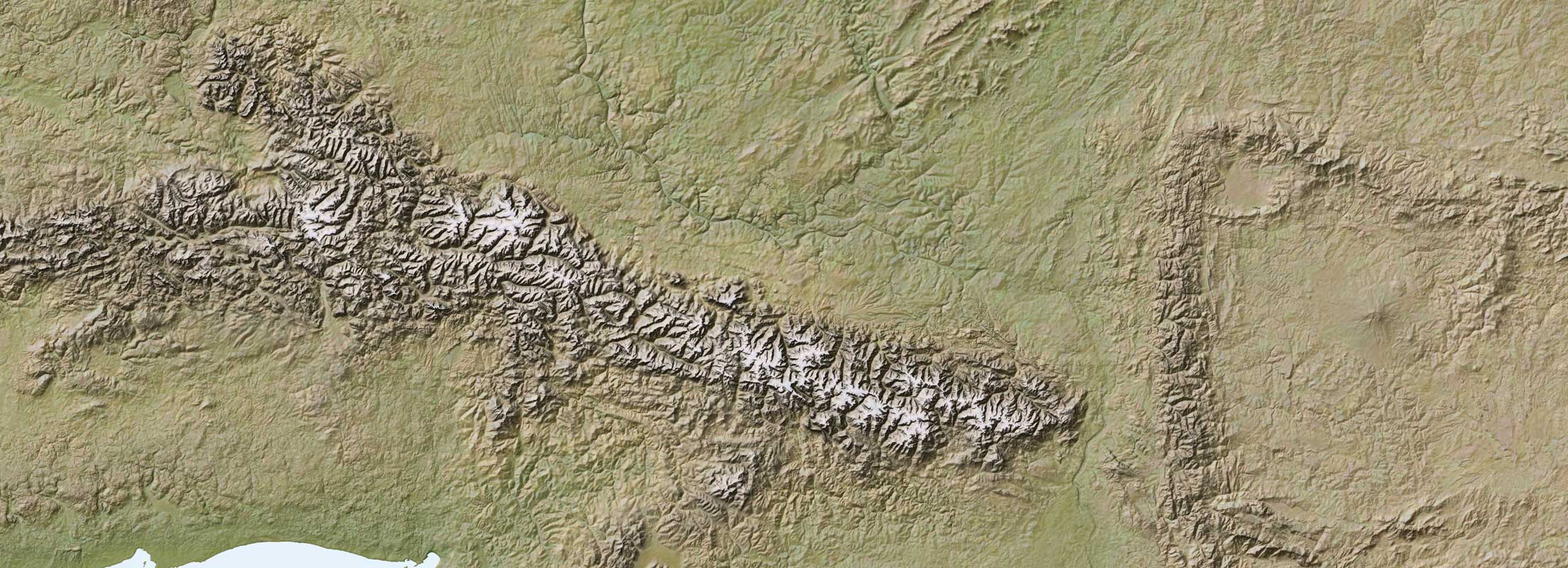 Hillshading and colour applied to the Middle‑earth digital elevation model
