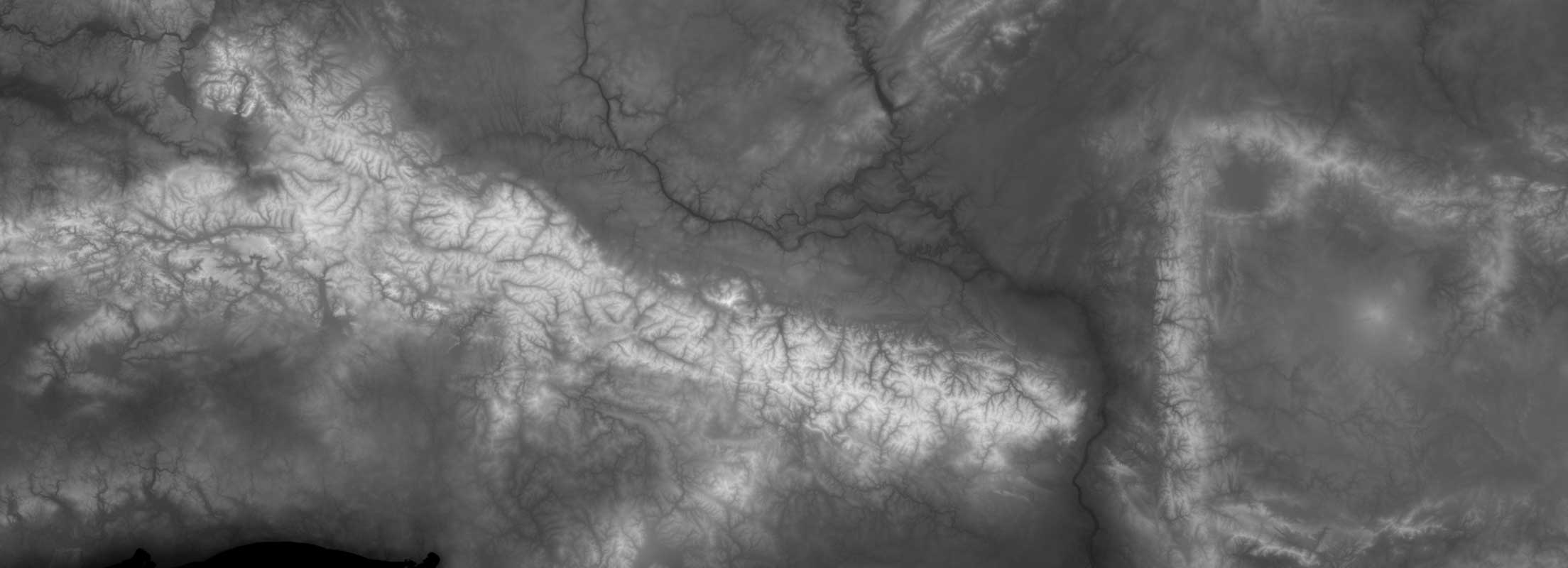 Grayscale digital elevation model used to build the Middle‑earth terrain