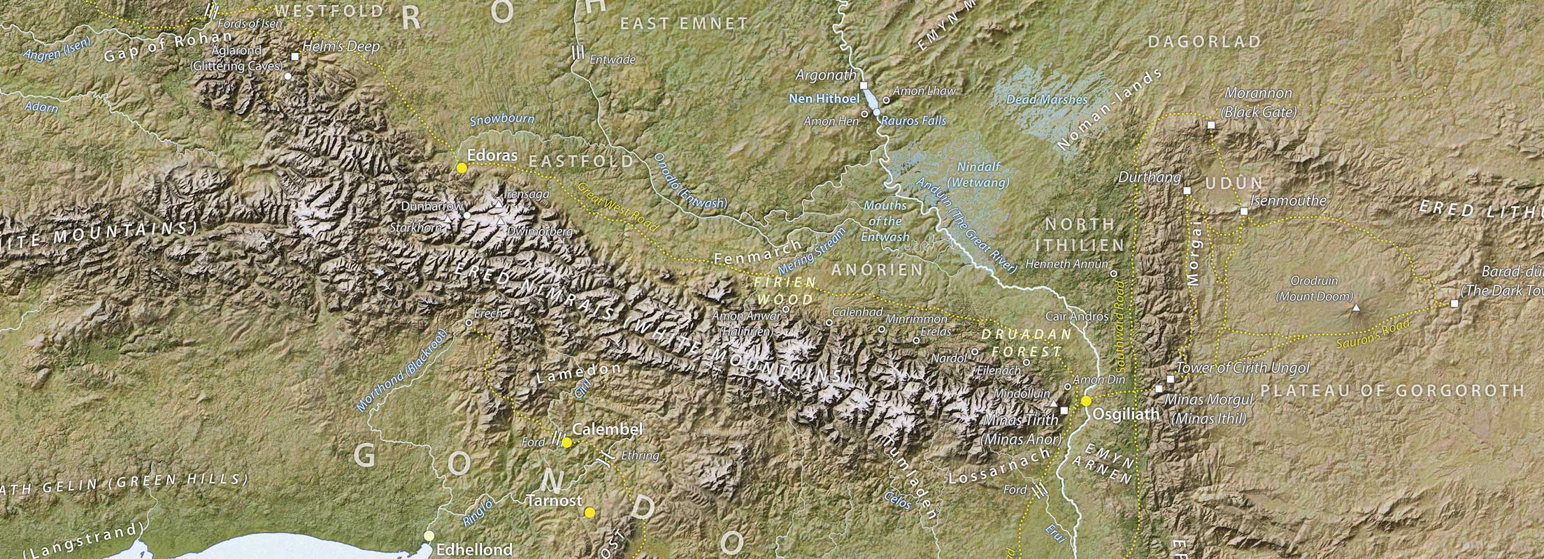 Detail of the finished map of Middle‑earth resulting in a realistic map