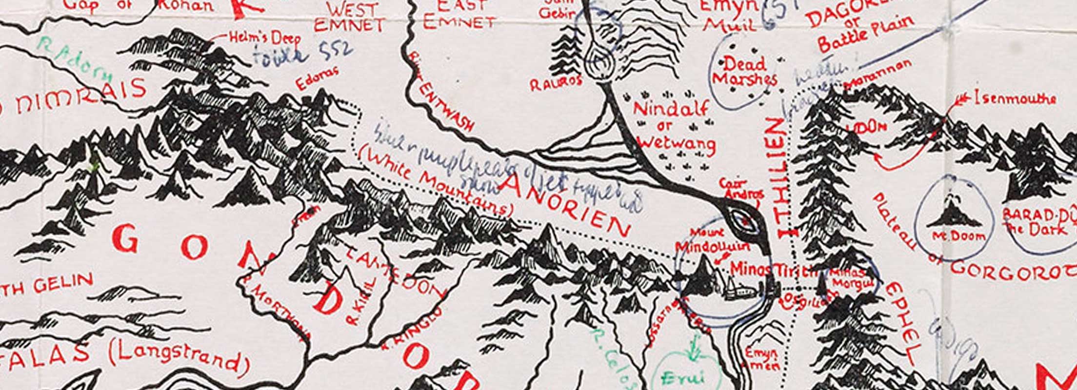 Detail of Tolkien's annotated map of Middle‑earth used for reference.