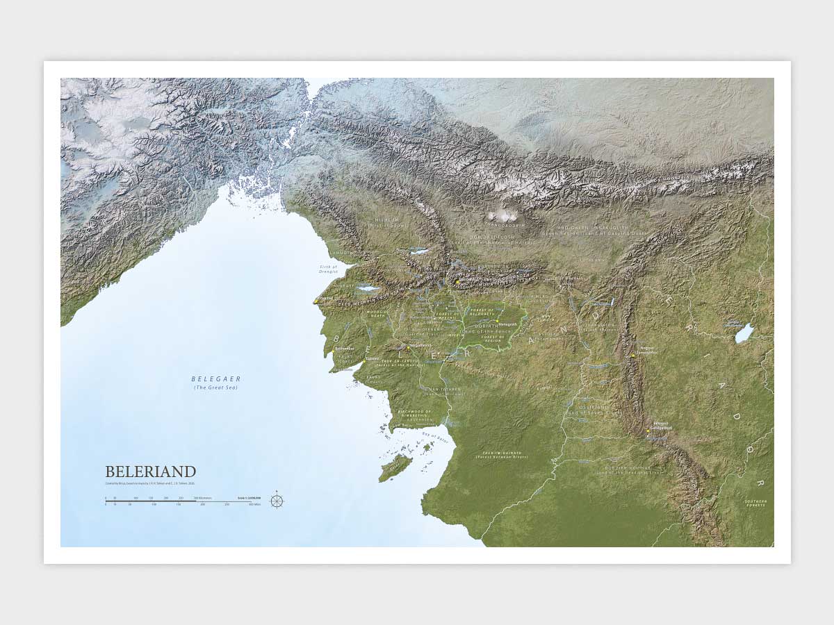 Beleriand Map Limited Edition print by Rinus showing the full First Age map