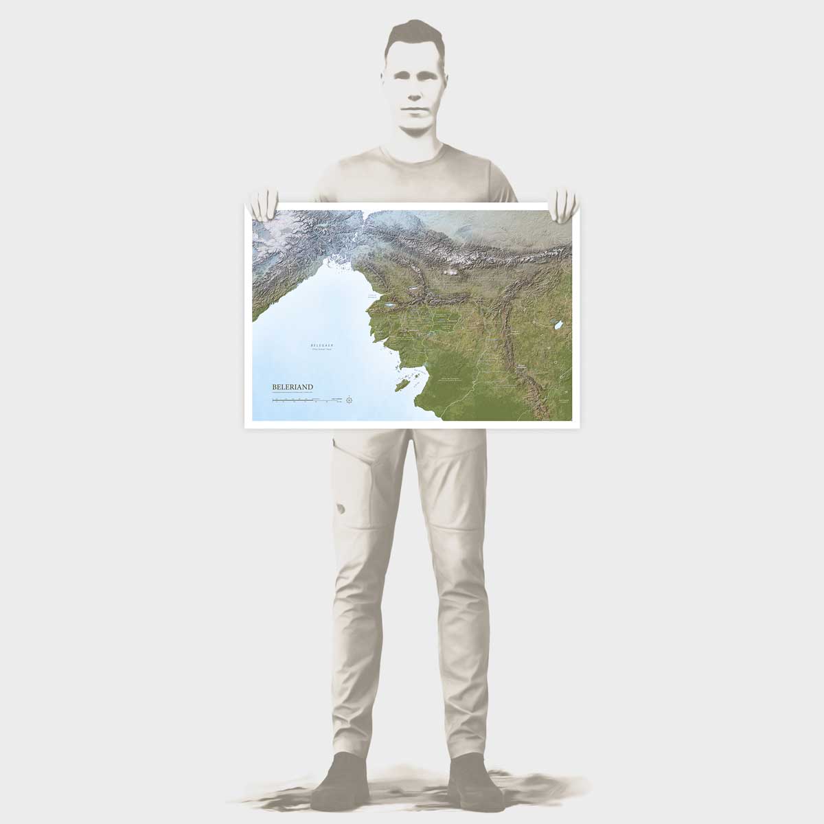 Illustration of Rinus holding the Beleriand Map Limited Edition print