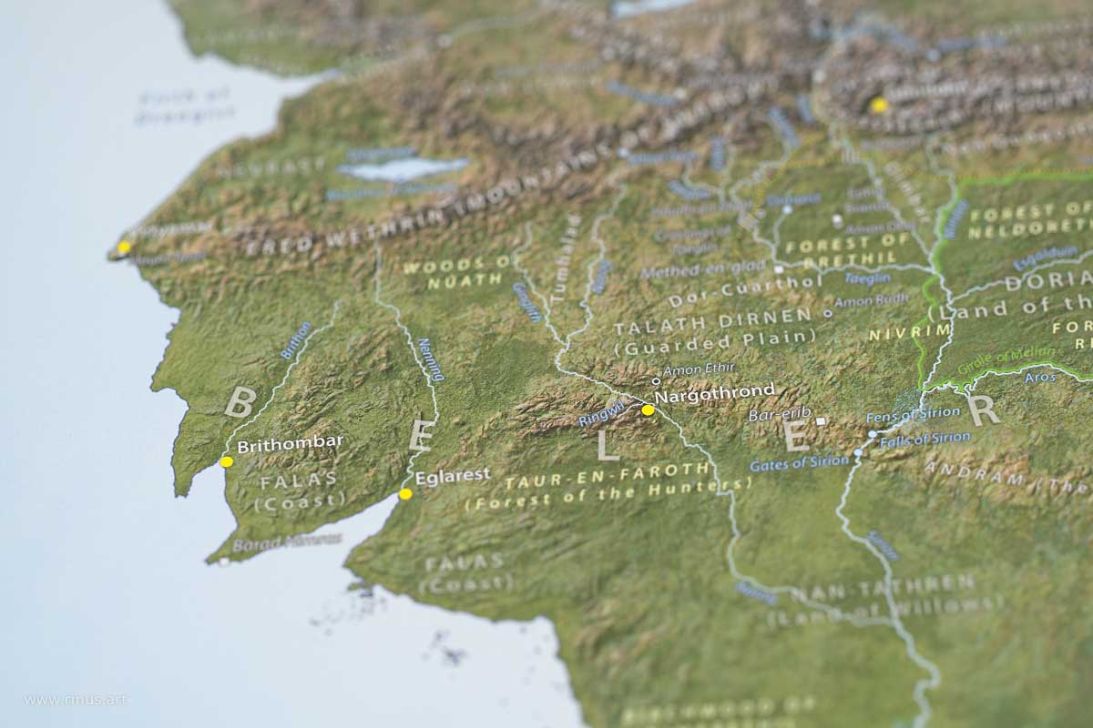 Detail of Nargothrond on the Beleriand Map Regular Edition poster by Rinus