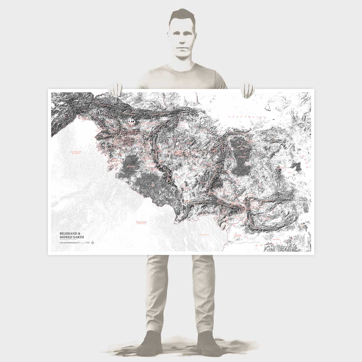 Illustration of Rinus holding the Beleriand & Middle-earth Classic Map Limited Edition print