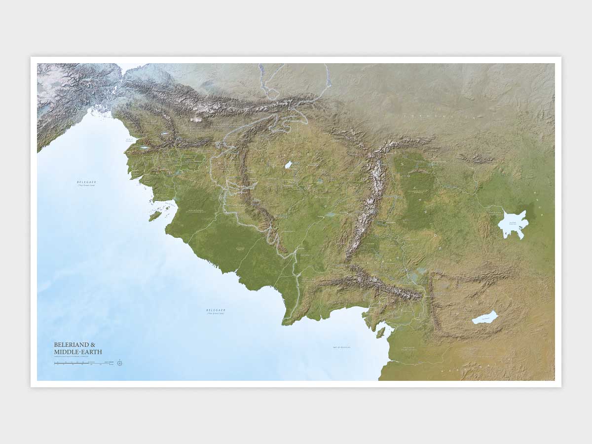 Beleriand & Middle-earth Map Limited Edition print by Rinus showing the full combined map