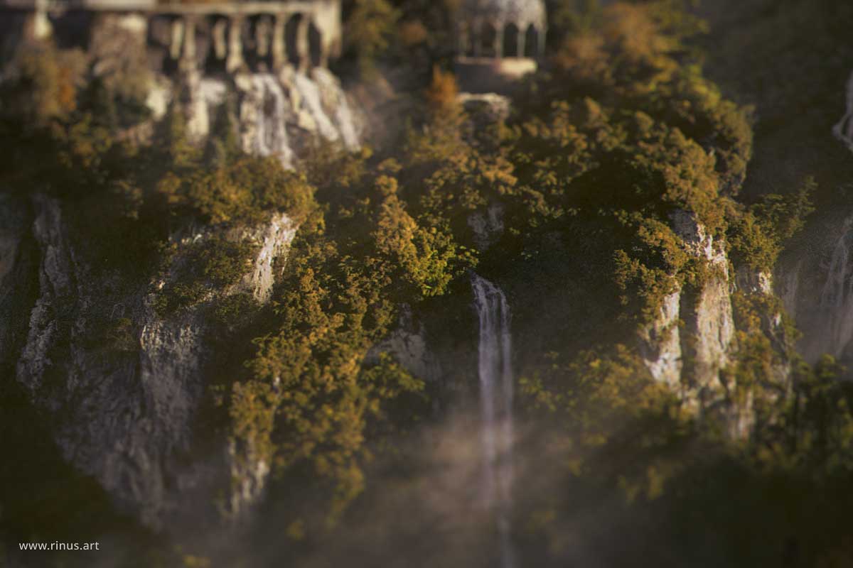 Detail of a waterfall in the Rivendell Art Print Limited Edition by Rinus