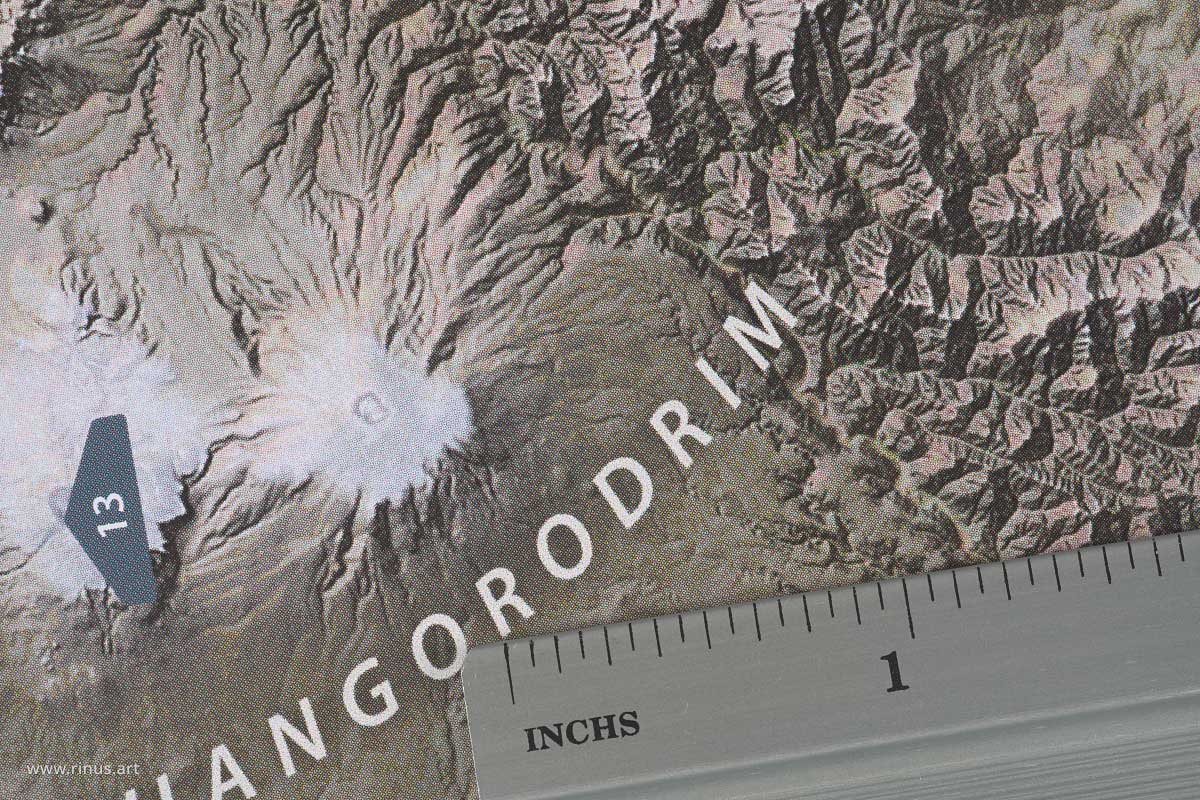 Close-up of Thangorodrim in The Maps of Middle-earth book with an inch ruler for scale