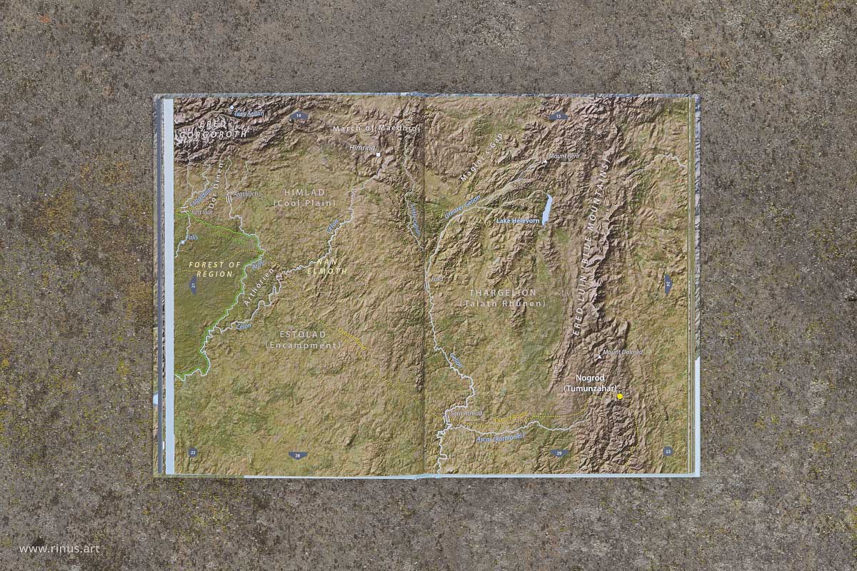 Open spread of The Maps of Middle-earth showing Beleriand with Nogrod visible
