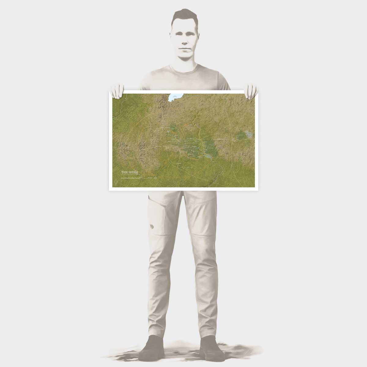 Illustration of Rinus holding The Shire Map Limited Edition print